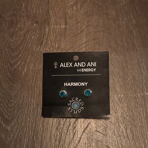 Alex and Ani Harmony Stud Earrings - Teal Blue Crystals